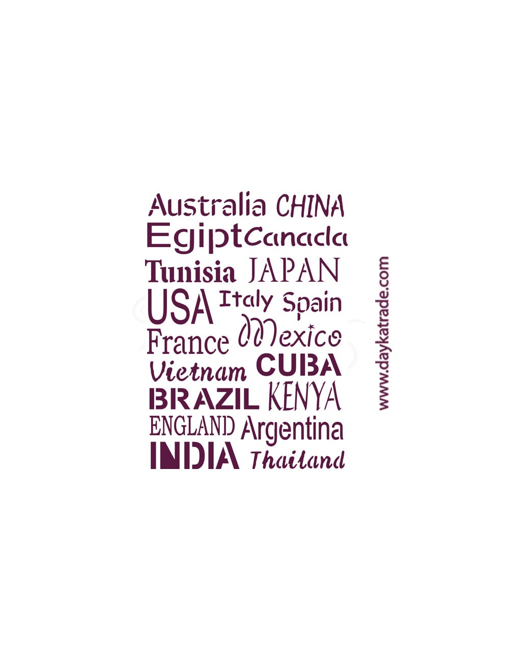 Plantillas de estarcido A4 dayka. fondo texto países "canadá, australia"