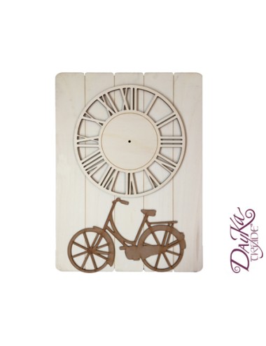 Reloj en madera de chopo con silueta de bici