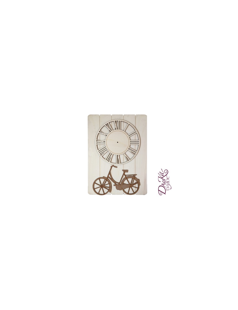 tabla reloj en madera de chopo con bici