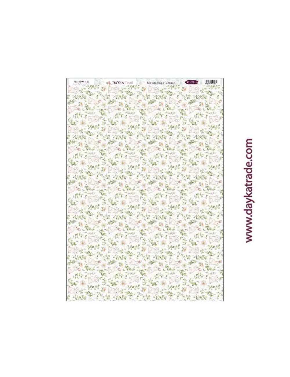 tela para scrap y cartonajeconejos y flores "En Comunión con la naturaleza" 32×70 cm