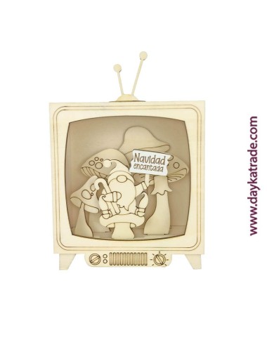 tv madera con gnomo y setas Navidad