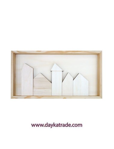 Conjunto de casitas y lienzo enmarcado