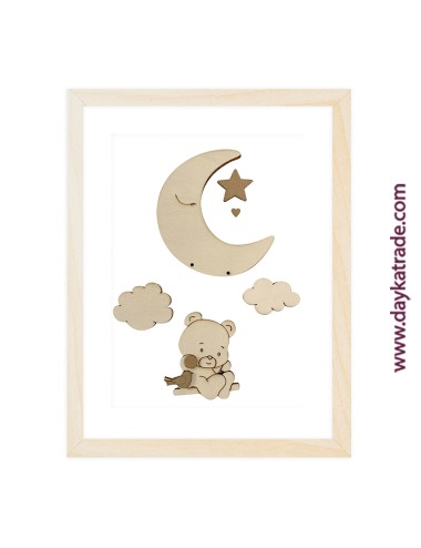Cuadro infantil oso columpio en la luna