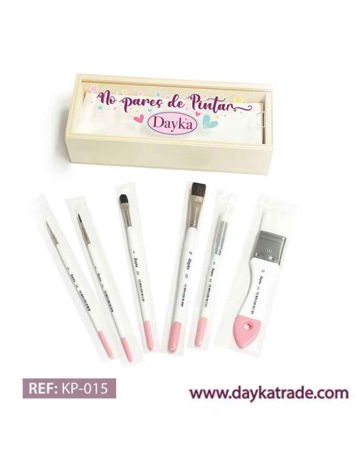 kit básico de pinceles y estuche con mensaje pintado
