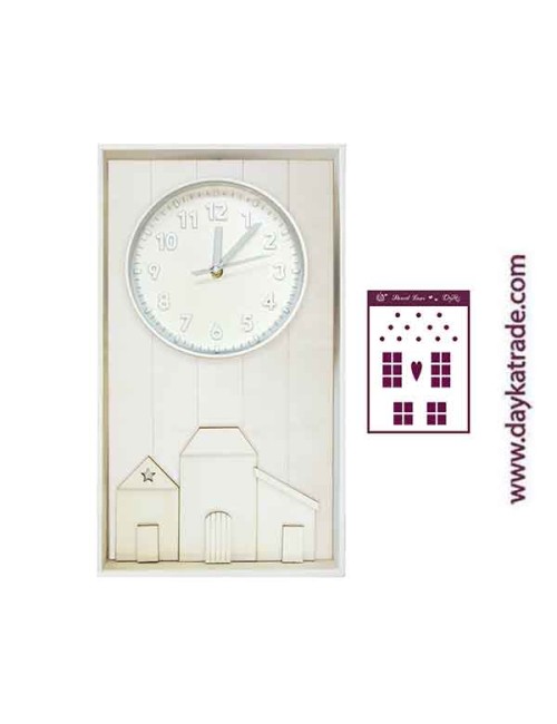 marco con reloj y casitas