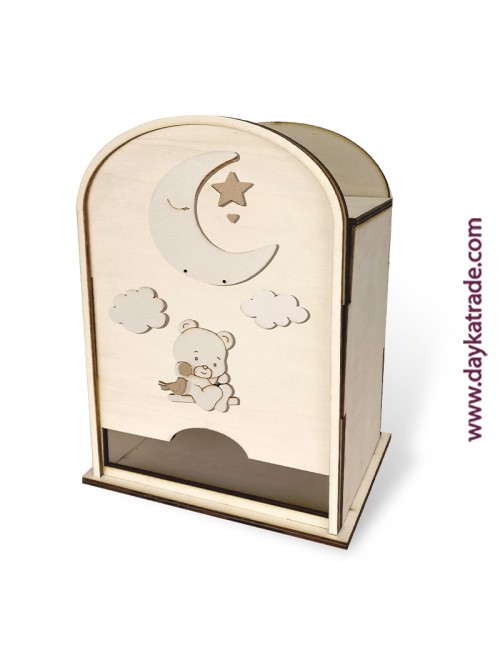 pañalera de madera con oso y luna