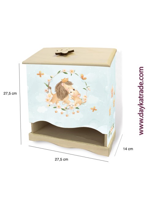 pañalera de madera con tela pre-diseñada león