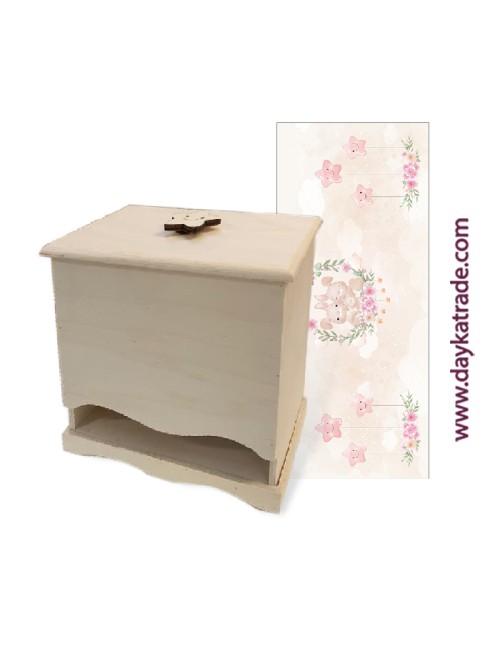 pañalera de madera con tela pre-diseñada conejos