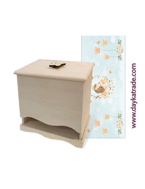 pañalera de madera con tela pre-diseñada león