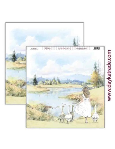 papel scrap paisaje con niña de espaldas colección "En Comunión con la naturaleza"