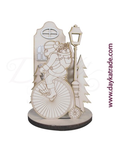 set Papá Noel en bicicleta pequeño con peana