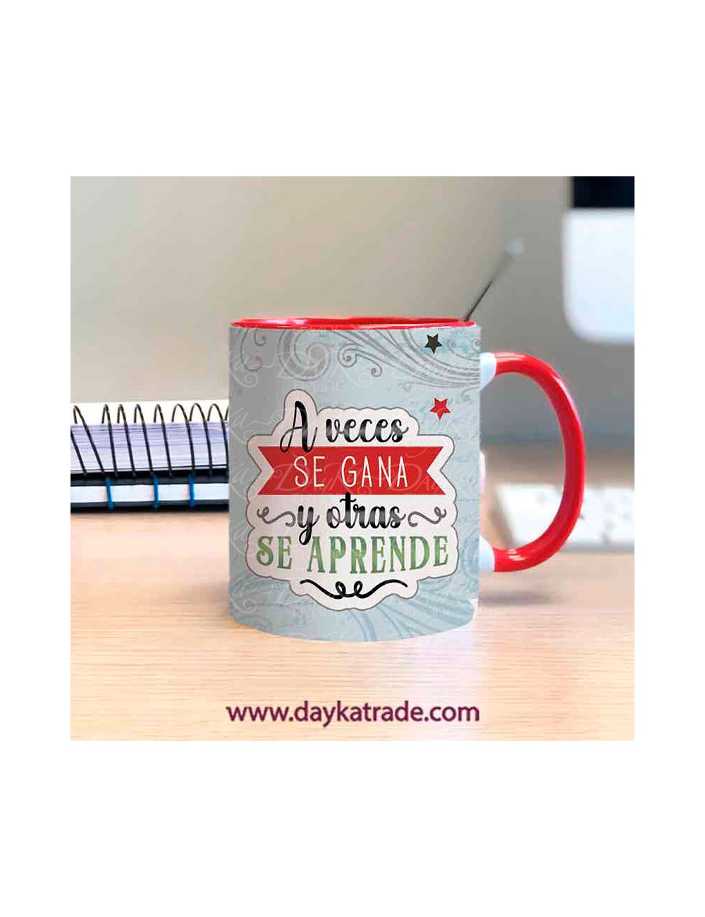 Taza pintada frase "a veces se gana y otras se aprende"