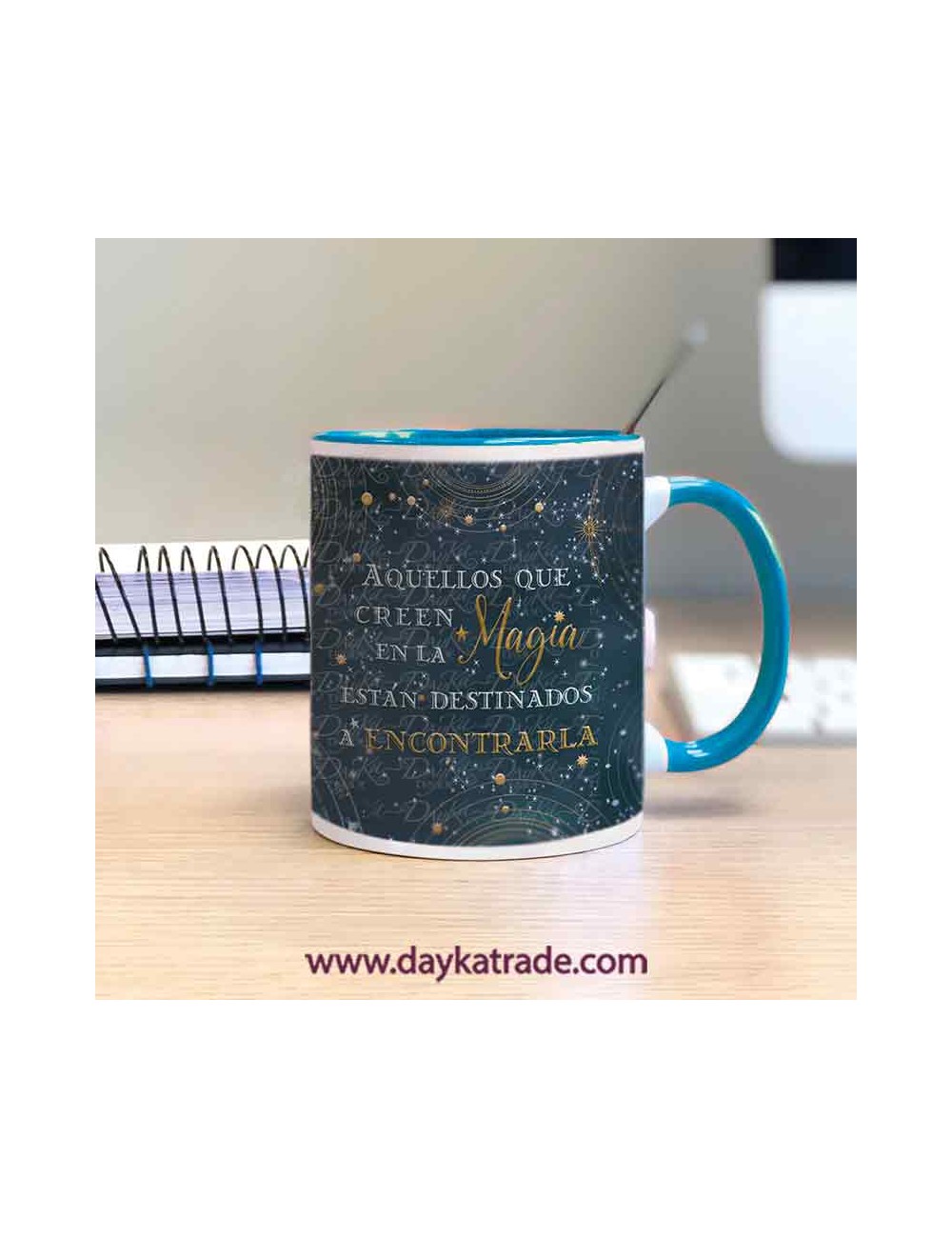 Taza pintada escrito en las estrellas