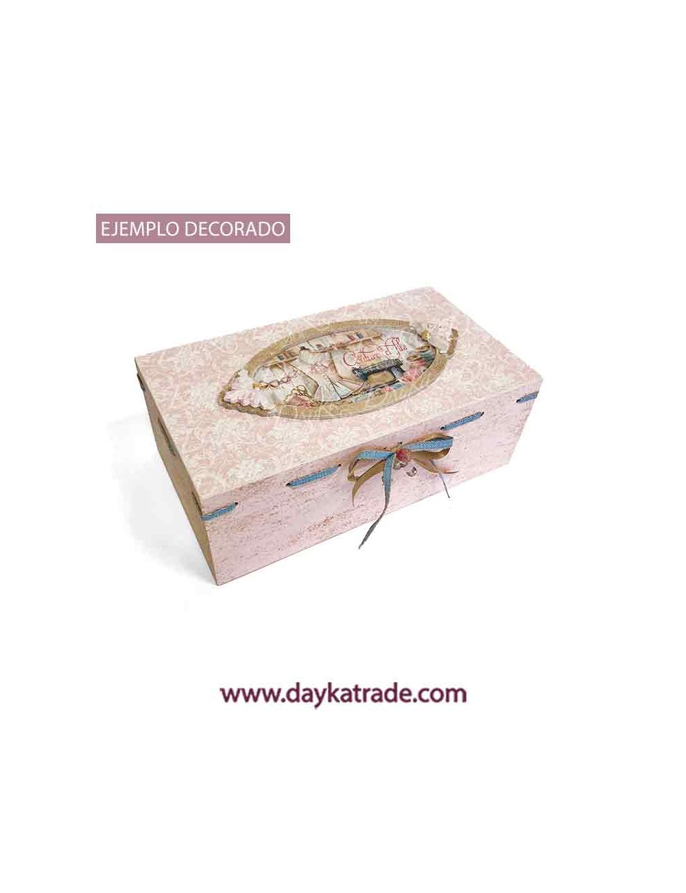 Caja costura con tela, marco y filigranas