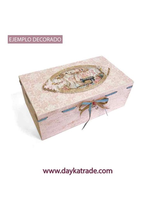 Caja costura con tela, marco y filigranas