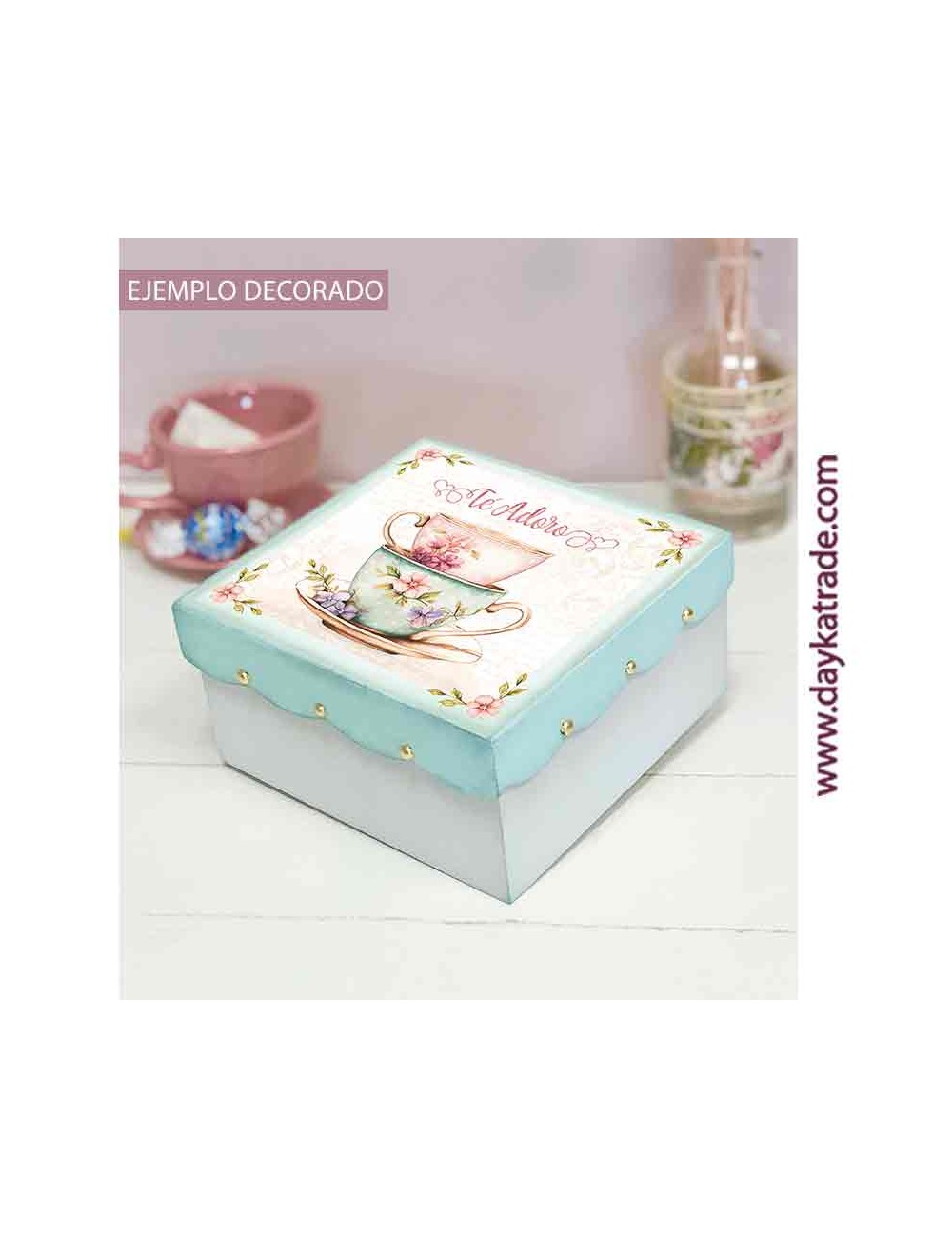 Caja con tela prediseñada para té o infusiones cuadrada