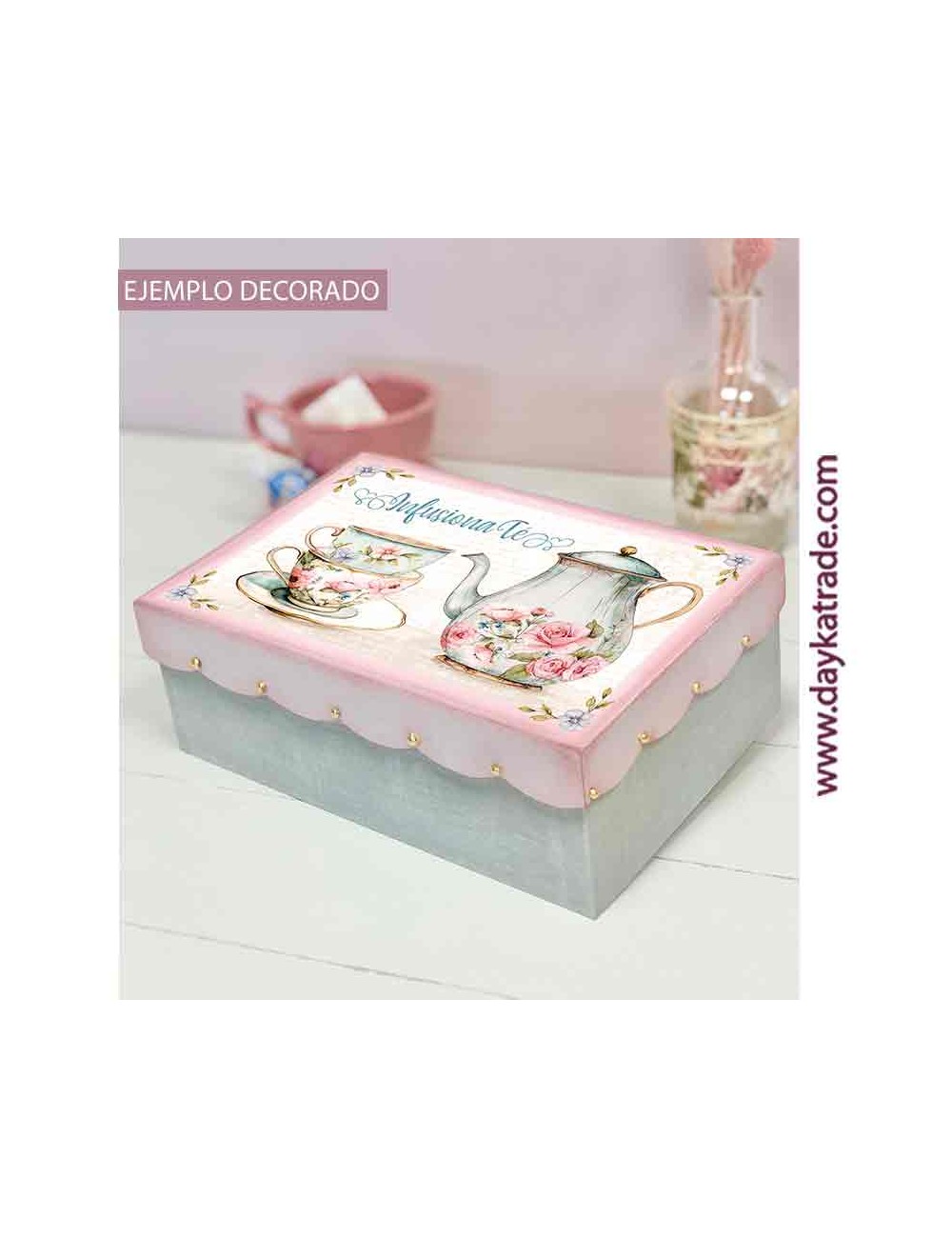 Caja con tela prediseñada para té o infusiones rectangular