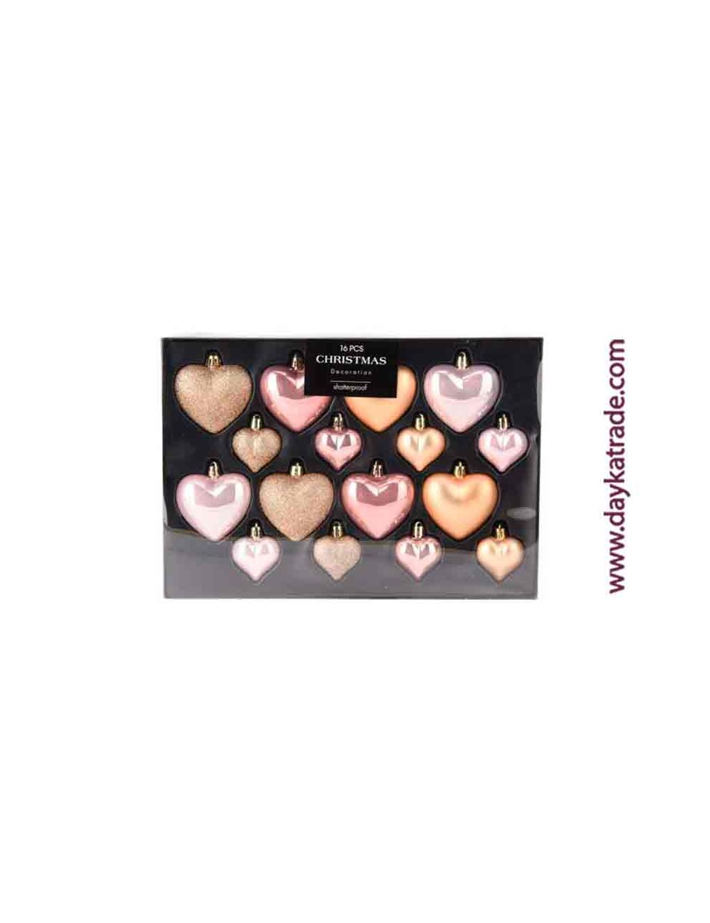 16 bolas corazón rosa