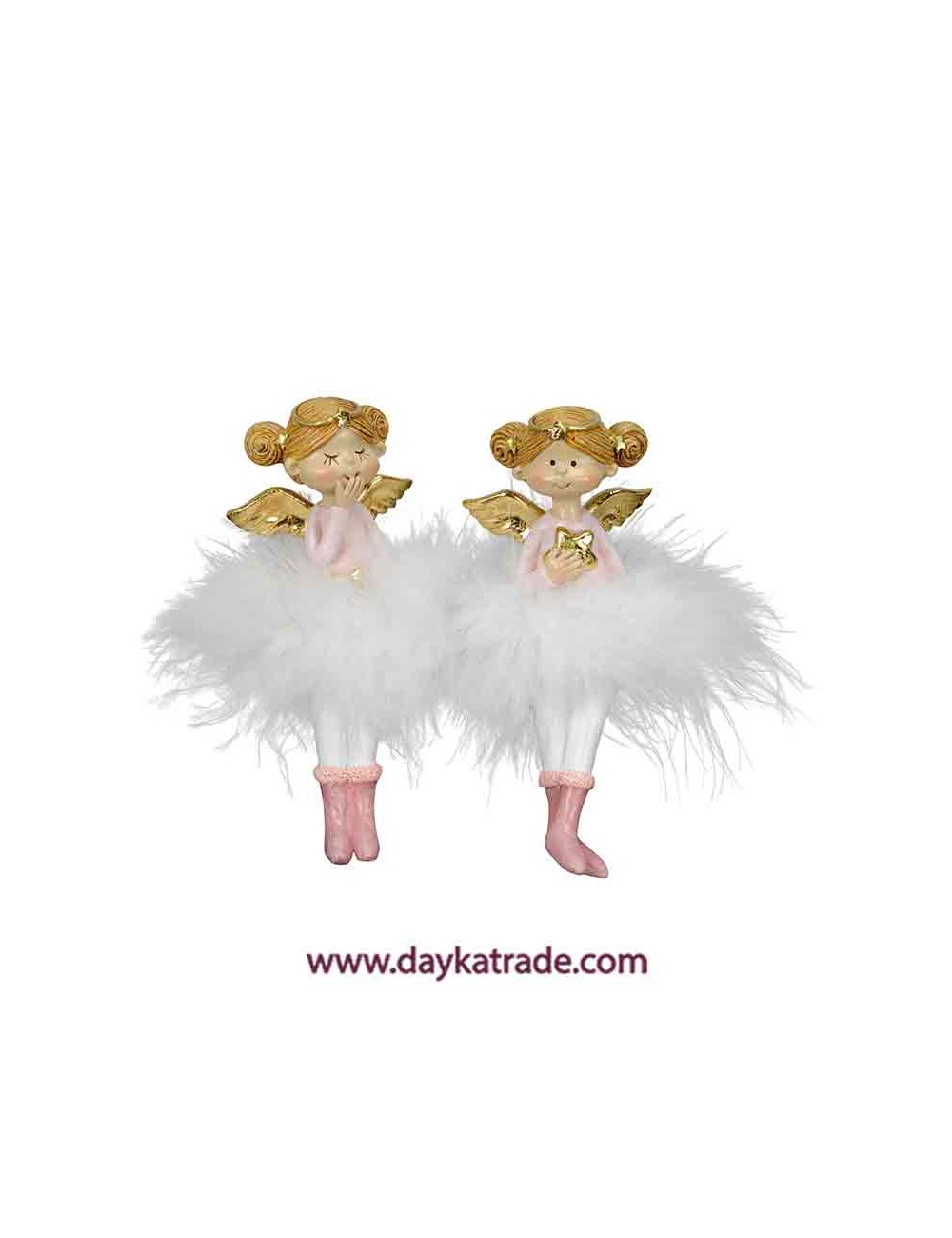Pareja de angelitas de plumas sentadas