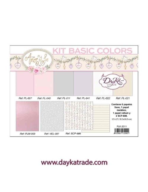 Kit de papeles basic colors colección "amor y fe" rosas