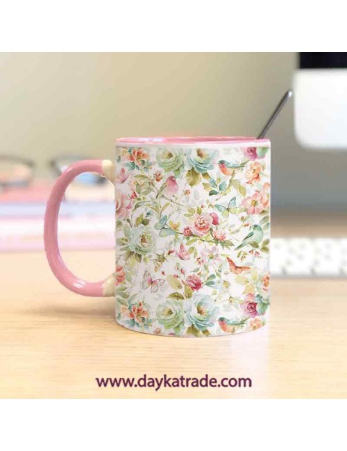 Taza pintada flores y frase "ponle color a tus sueños"