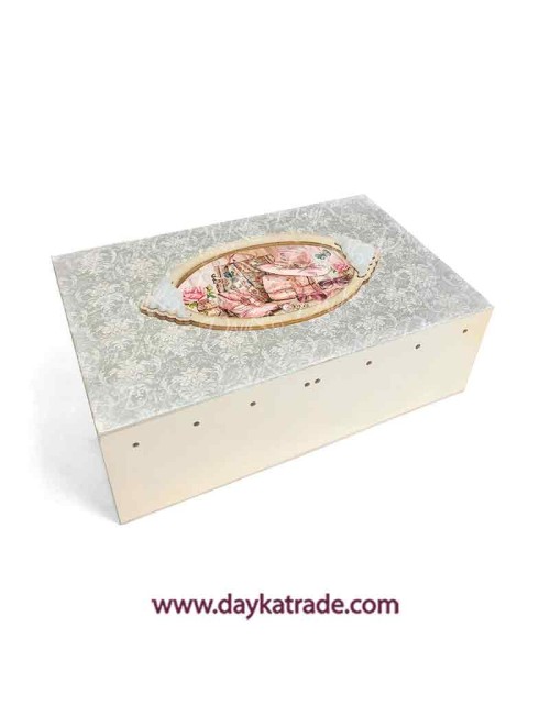 Caja accesorios con tela, marco y filigranas