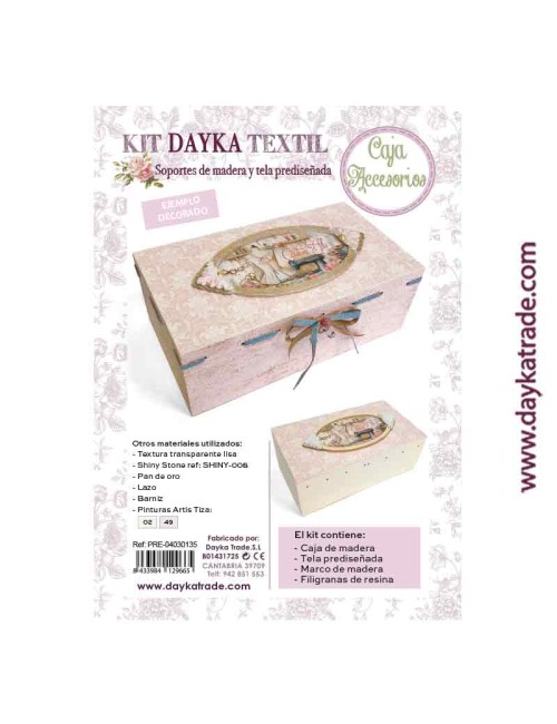 Caja costura con tela, marco y filigranas