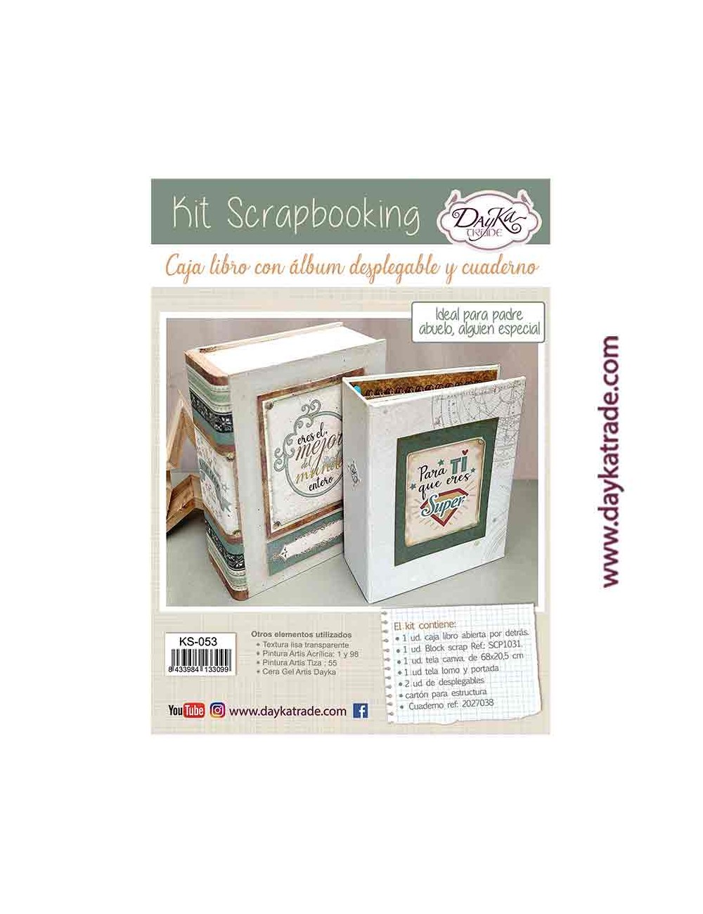 Kit scrap caja libro álbum desplegables y cuaderno día delpadre