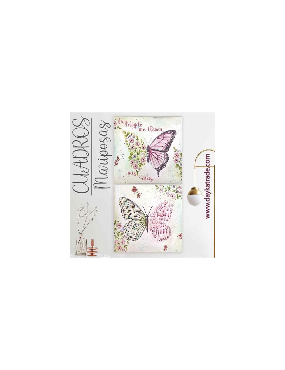 set 2 cuadros mariposas 40x40