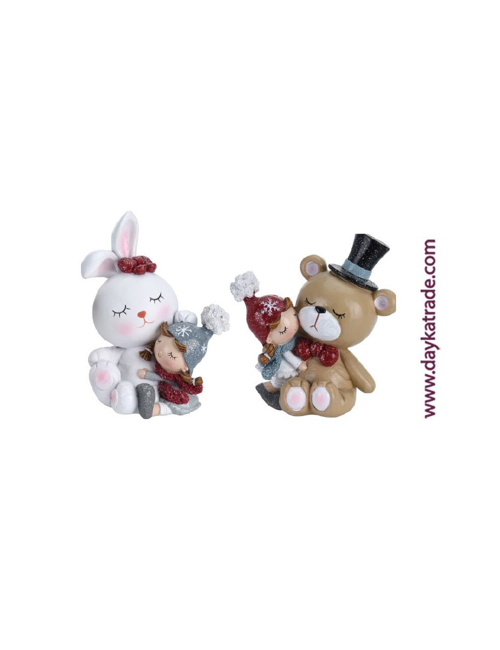 Set de dos figuras de niña con oso y conejo