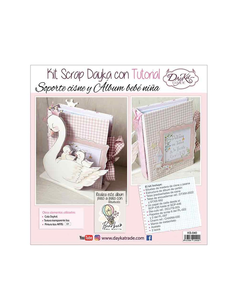 Caja cisne con álbum bebé niña