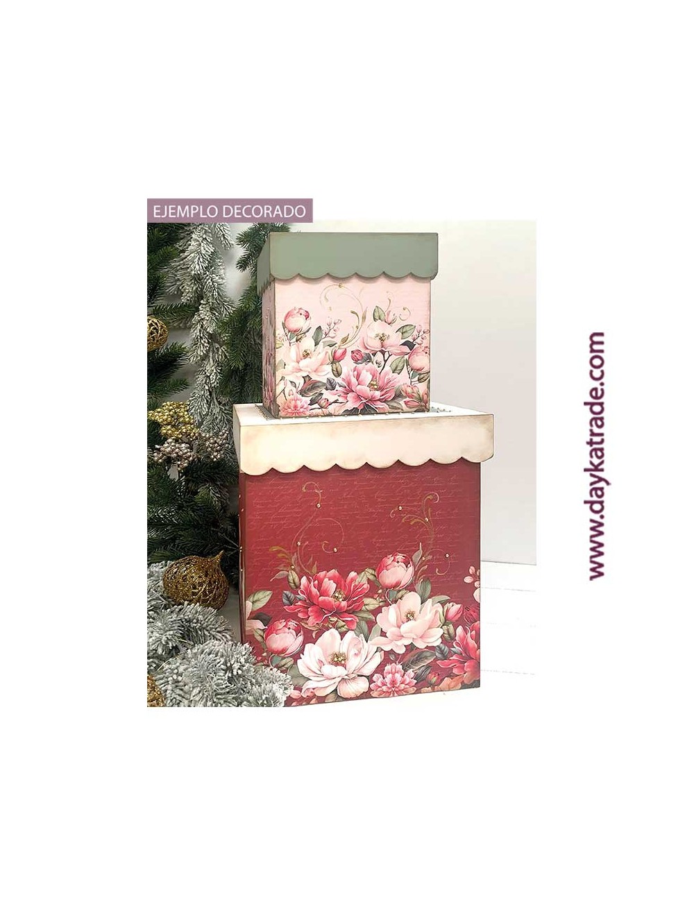 Caja De madera con Tapa ondas y prediseñado de flores