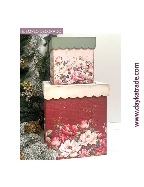 Caja De madera con Tapa ondas y prediseñado de flores