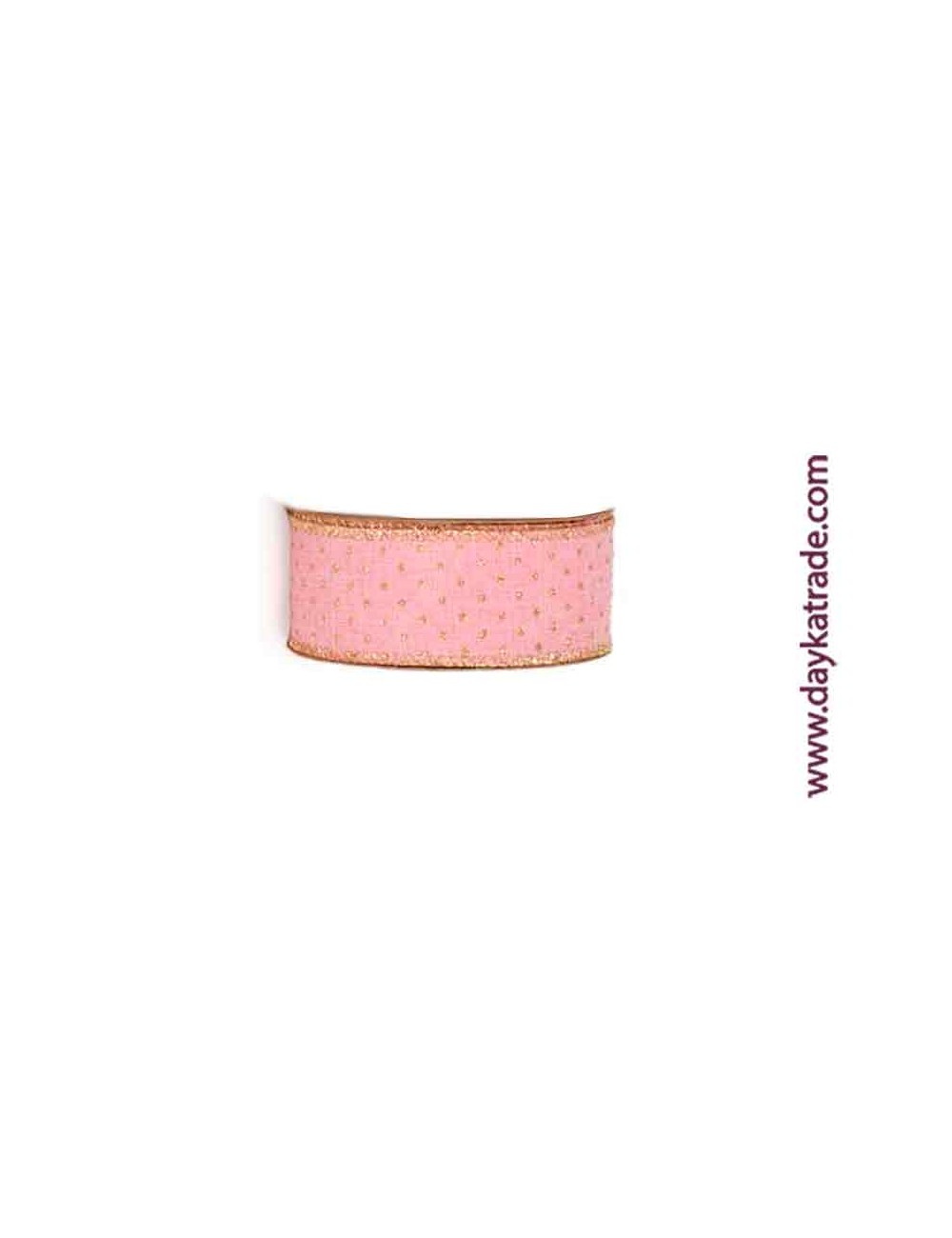Lazo rosa con puntos y ribete dorado
