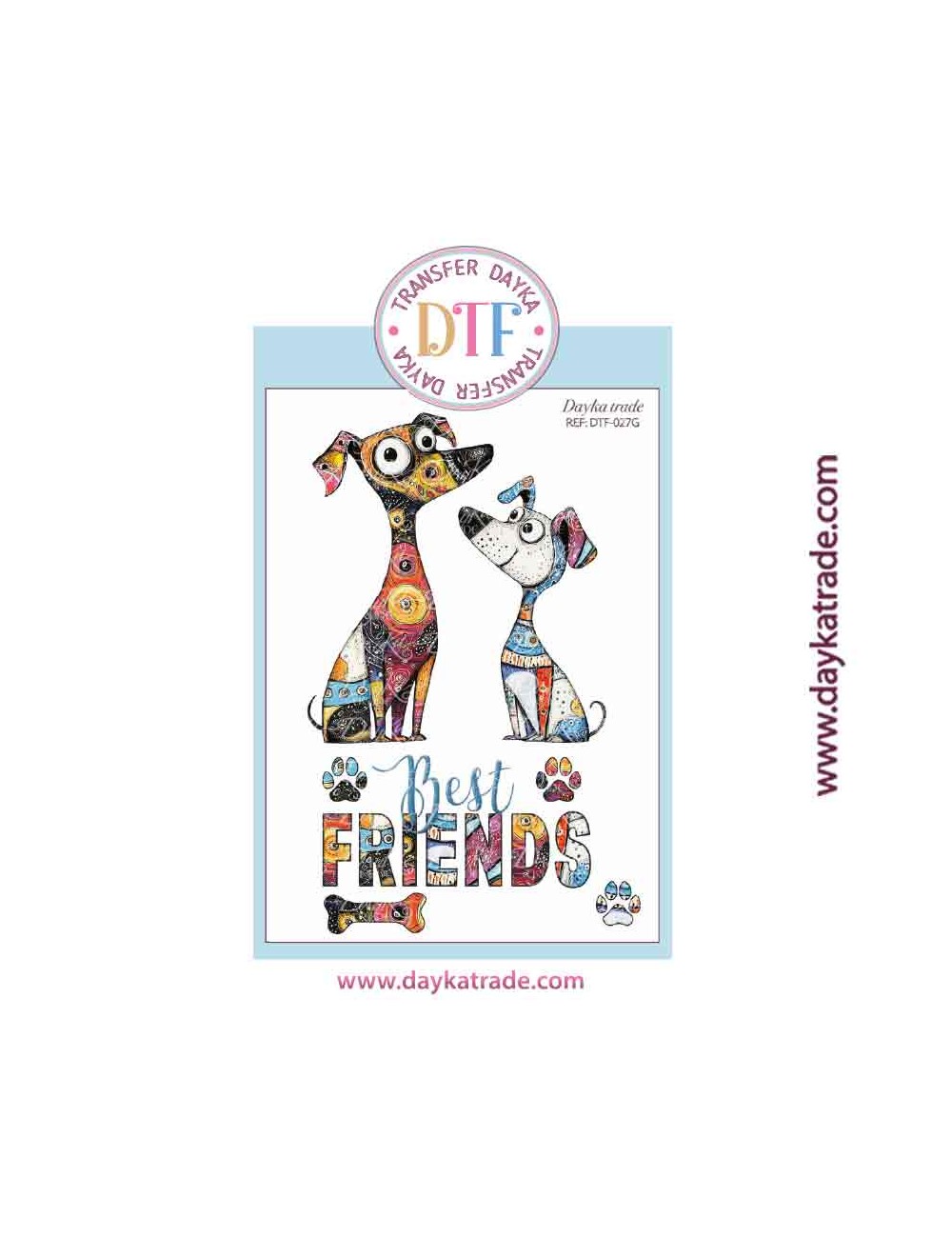 Transferencia textil con dibujos de perros y frase "best friends"