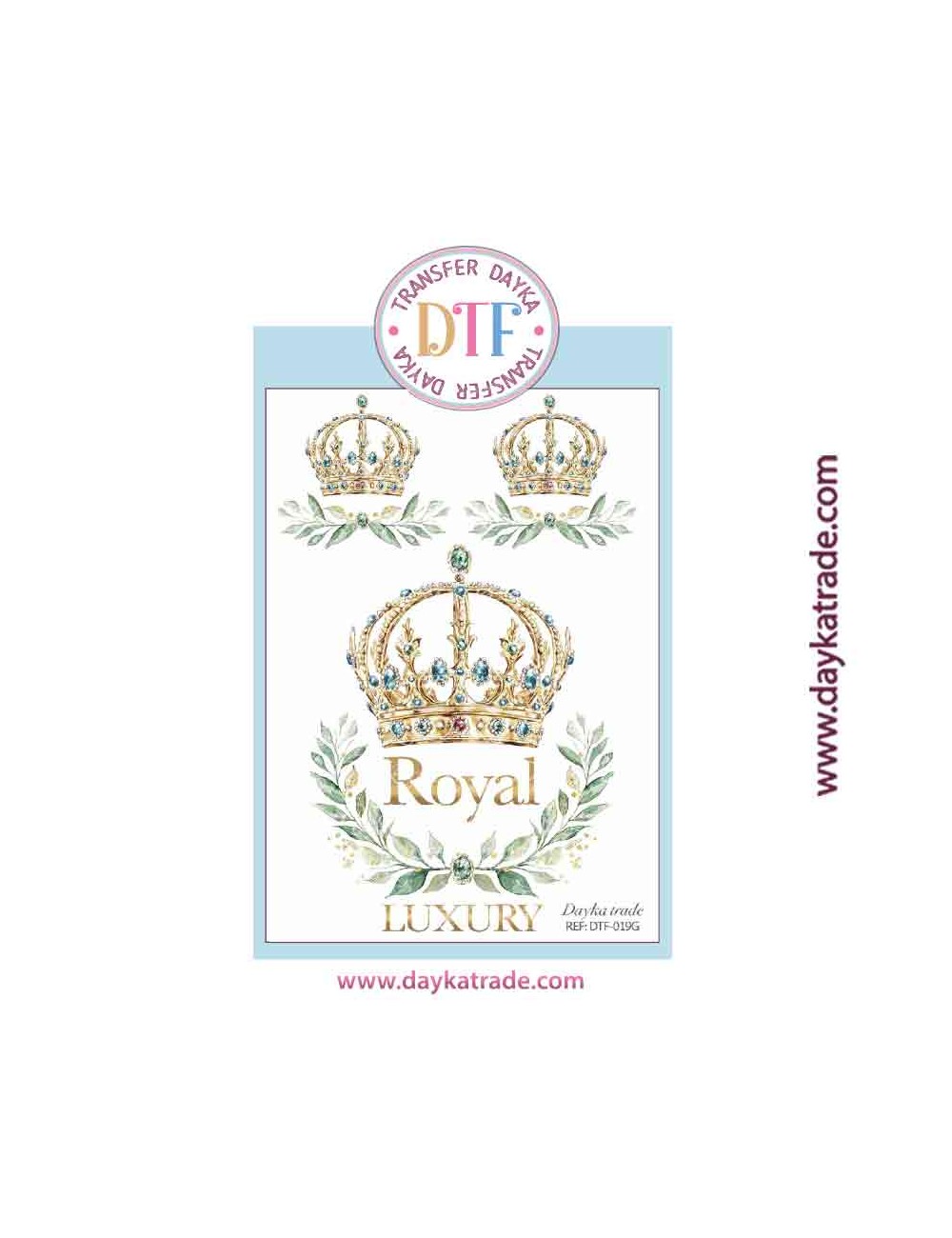 Transferencia textil con dibujo de corona "royal luxury"