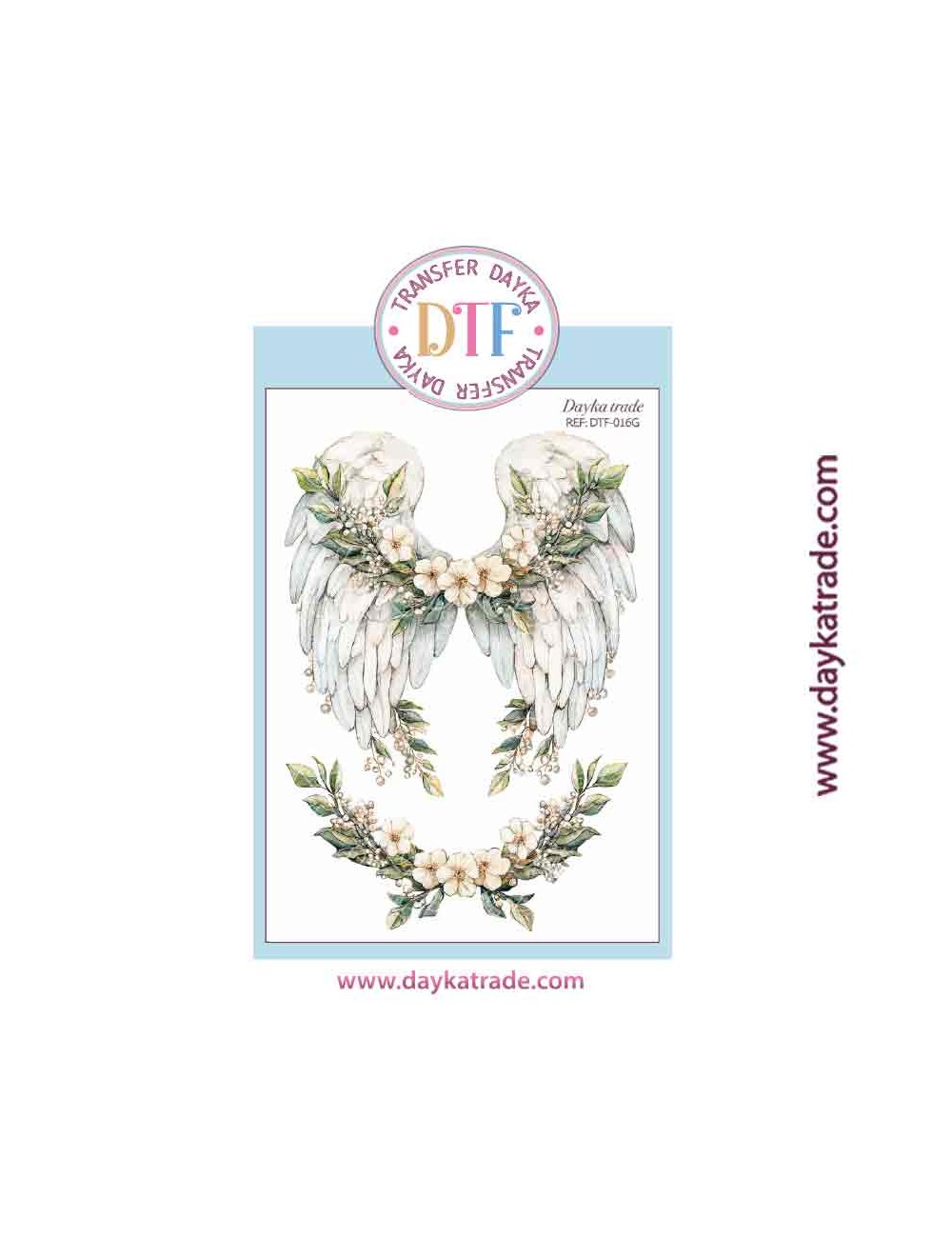 Transferencia textil con dibujo de alas con flores
