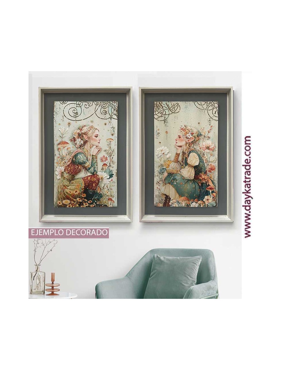 Pareja de cuadros de elfas 40x60 cm